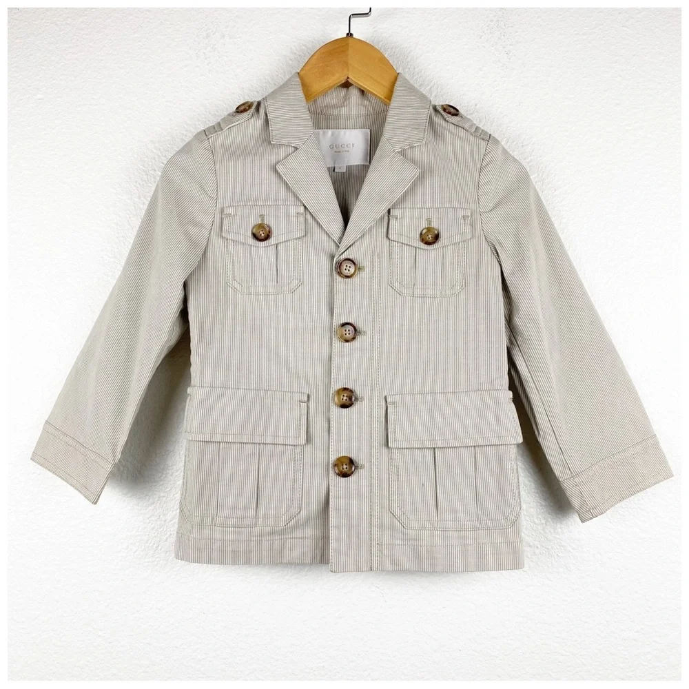 Gucci Tan Stripe Utility Jacket -‎ 4T